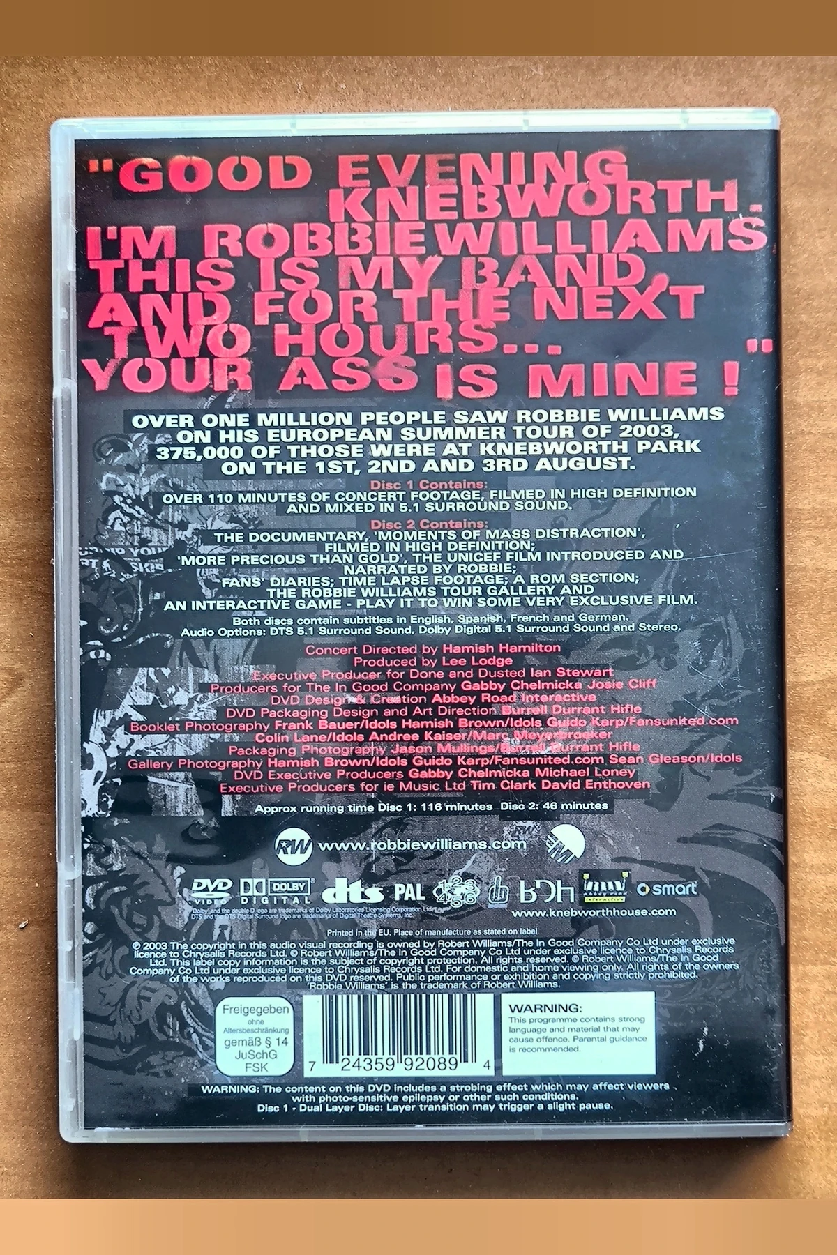 Robbie Williams Live at Knebworth - Achterkant