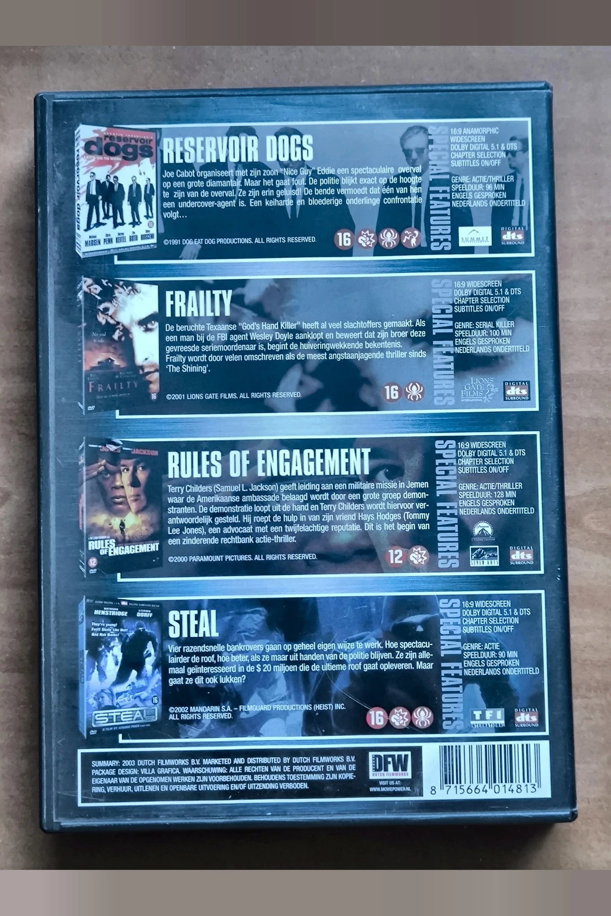 Reservoir Dogs | Frailty | Rules of Engagement | Riders - Achterkant