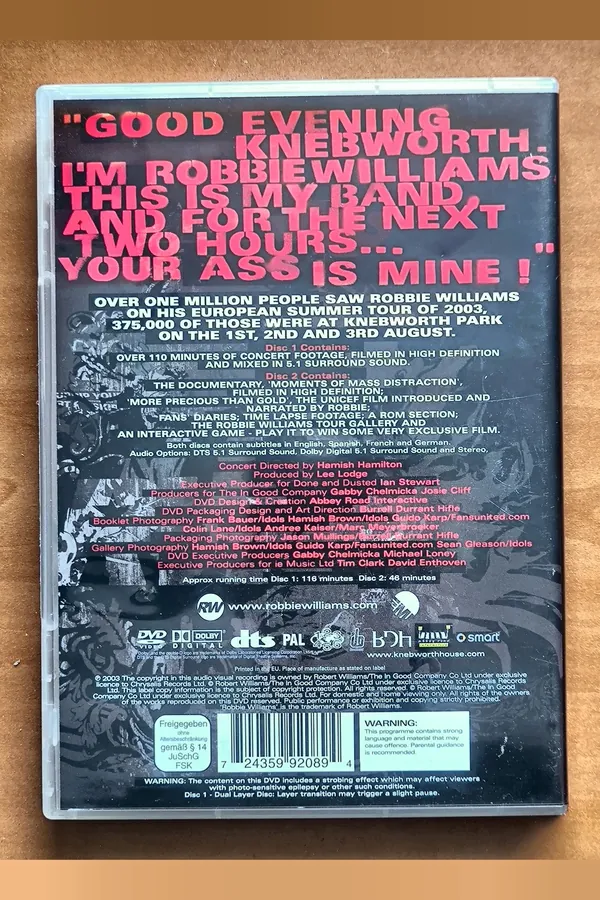 Robbie Williams Live at Knebworth – achterkant