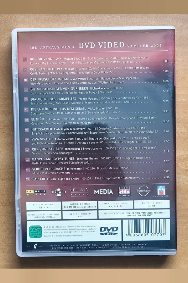 Arthaus Musik DVD Video Sampler 2001 – achterkant