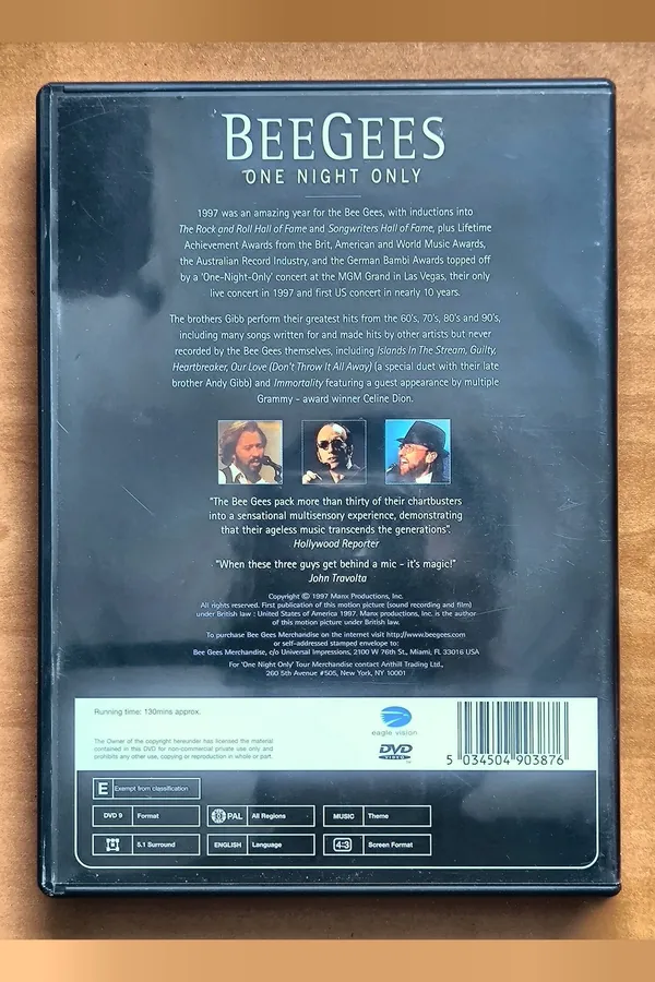Bee Gees: One Night Only – achterkant