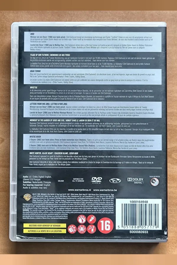 Clint Eastwood Volume 5 Bird / Flags of Our Fathers / Gran Torino / Invictus / Letters from Iwo Jima / Midnight in the Garden of Good and Evil / Mystic River / White Hunter Black Heart – achterkant